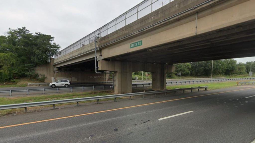 The Creek Road bridge over I-295 before construction of the new bridge. September, 2018